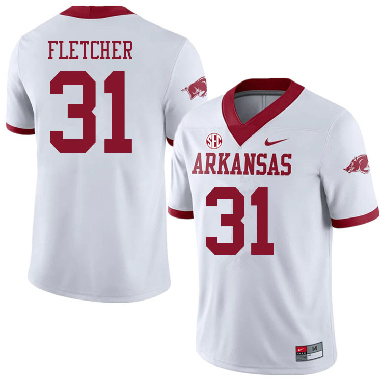 Men #31 Max Fletcher Arkansas Razorbacks College Football Jerseys Sale-Alternate White